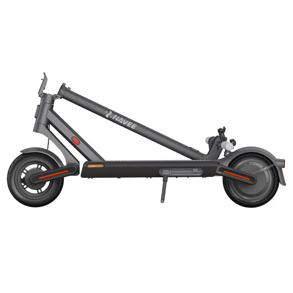 Gray electric scooter with 'Navee' branding on a white background