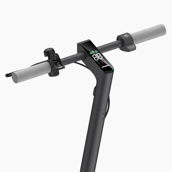 Electric scooter handlebar with digital display on a white background