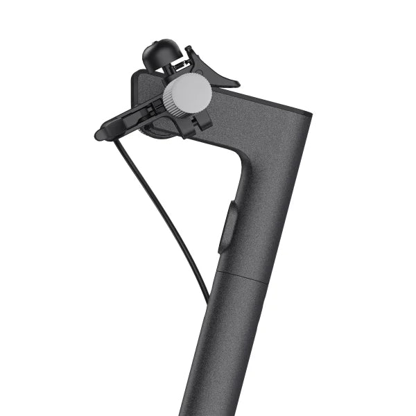 Black bicycle pump with a nozzle on a white background