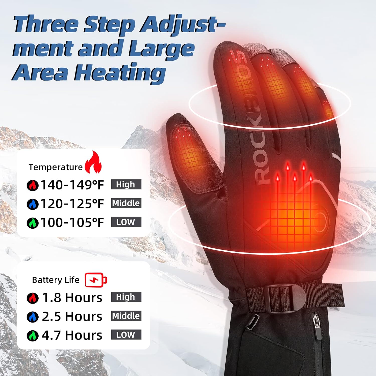 ROCKBROS Heated Gloves With Electric Rechargeable Battery