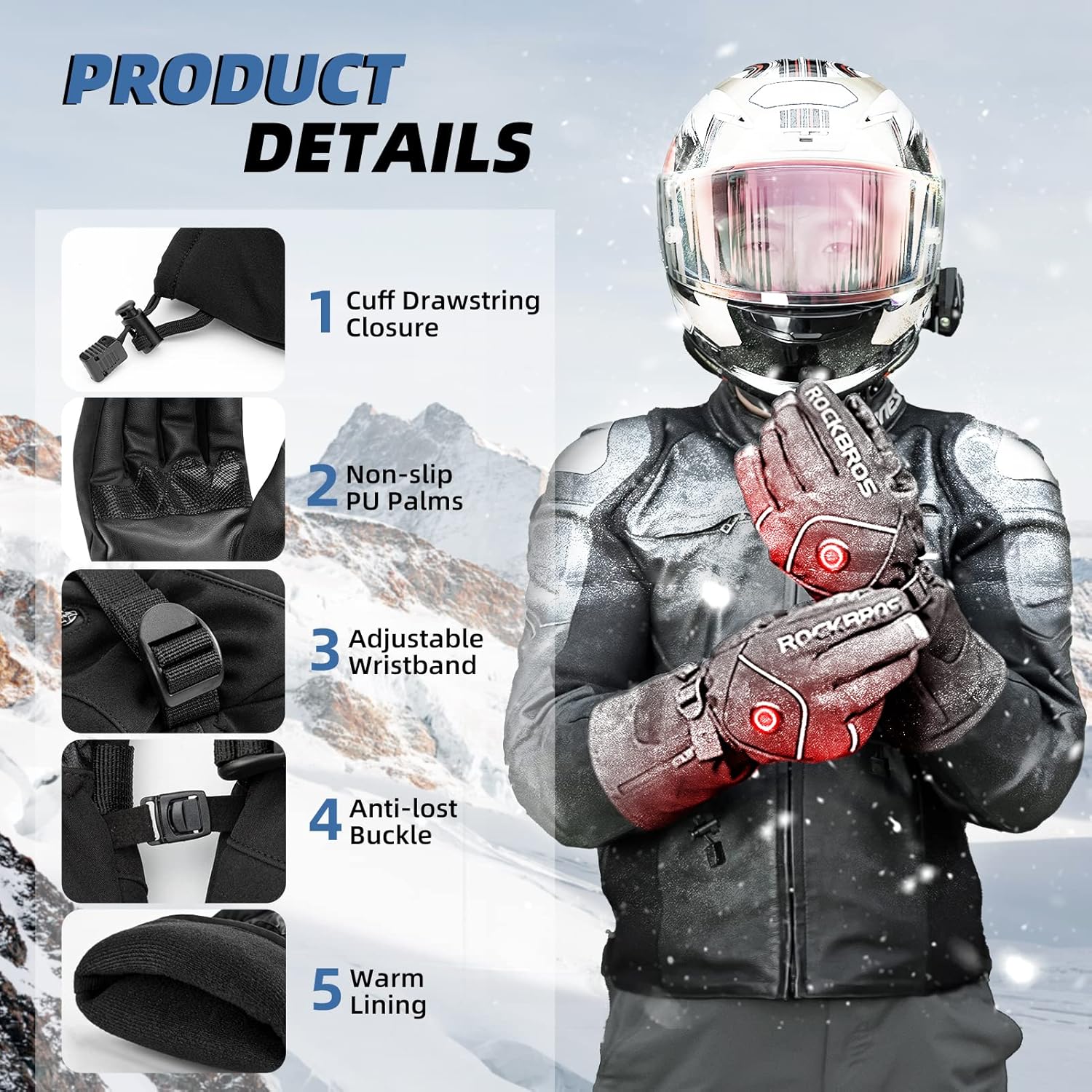 ROCKBROS Heated Gloves With Electric Rechargeable Battery