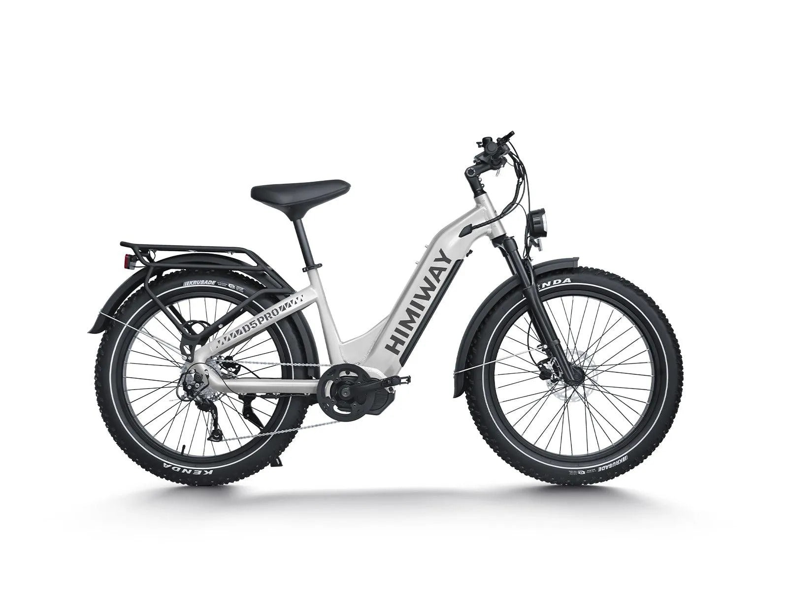 White electric bike with black accents on a white background