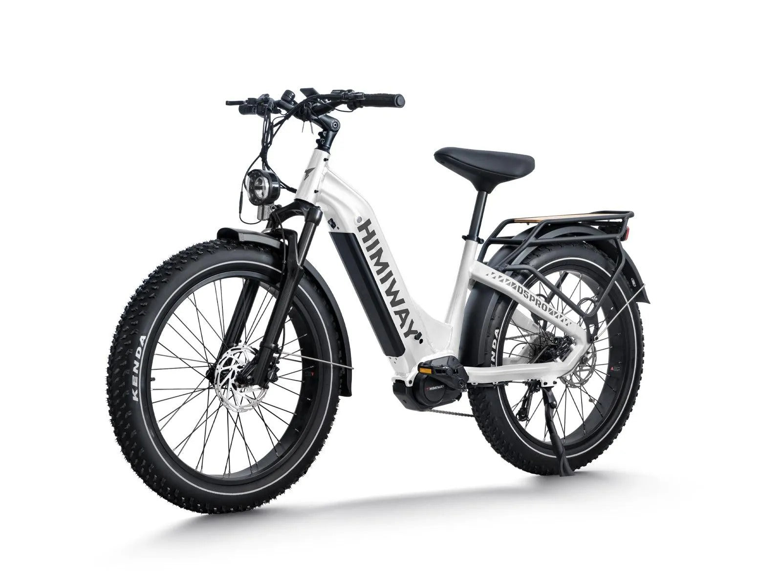 White electric bike with black details on a white background