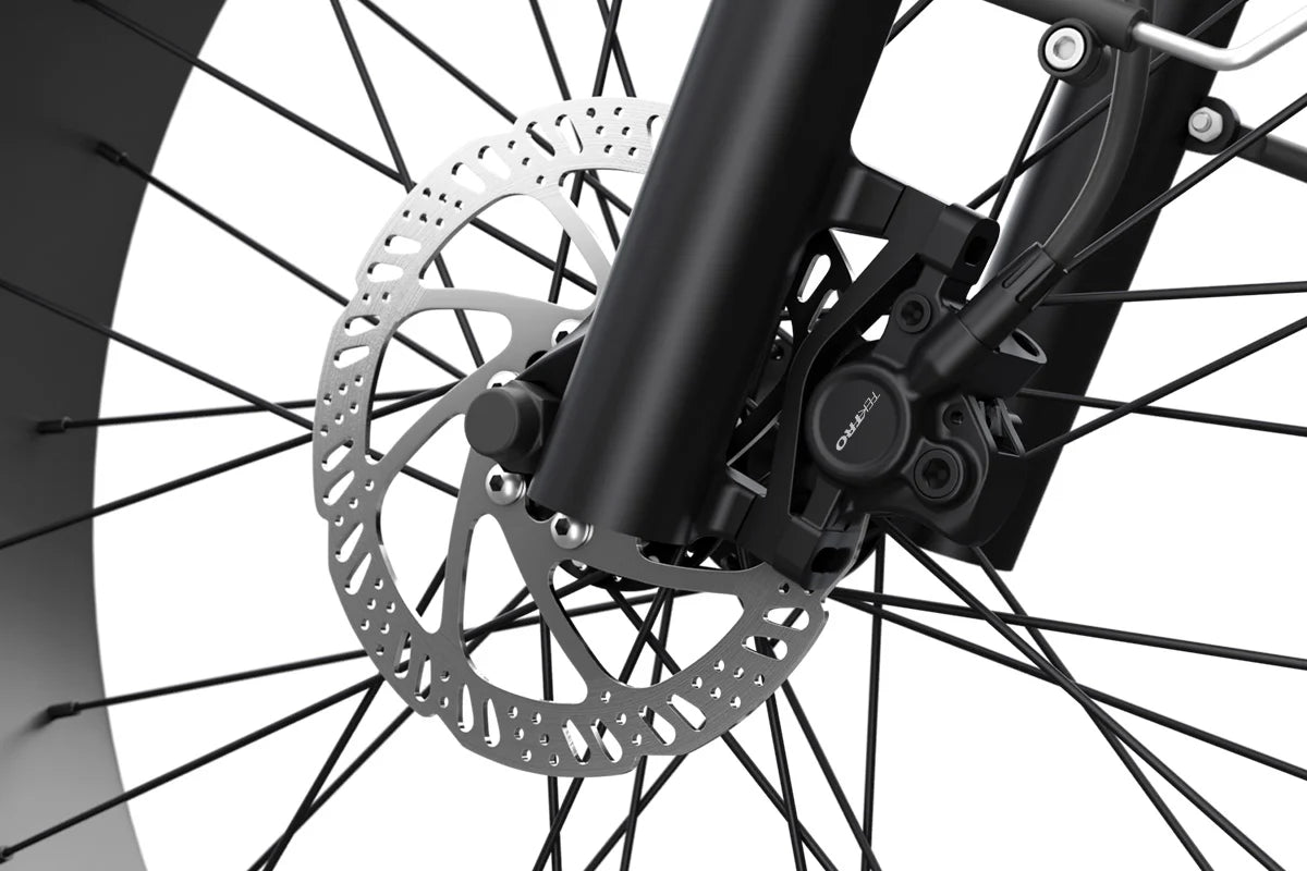 Close-up of a bicycle wheel with disc brake system