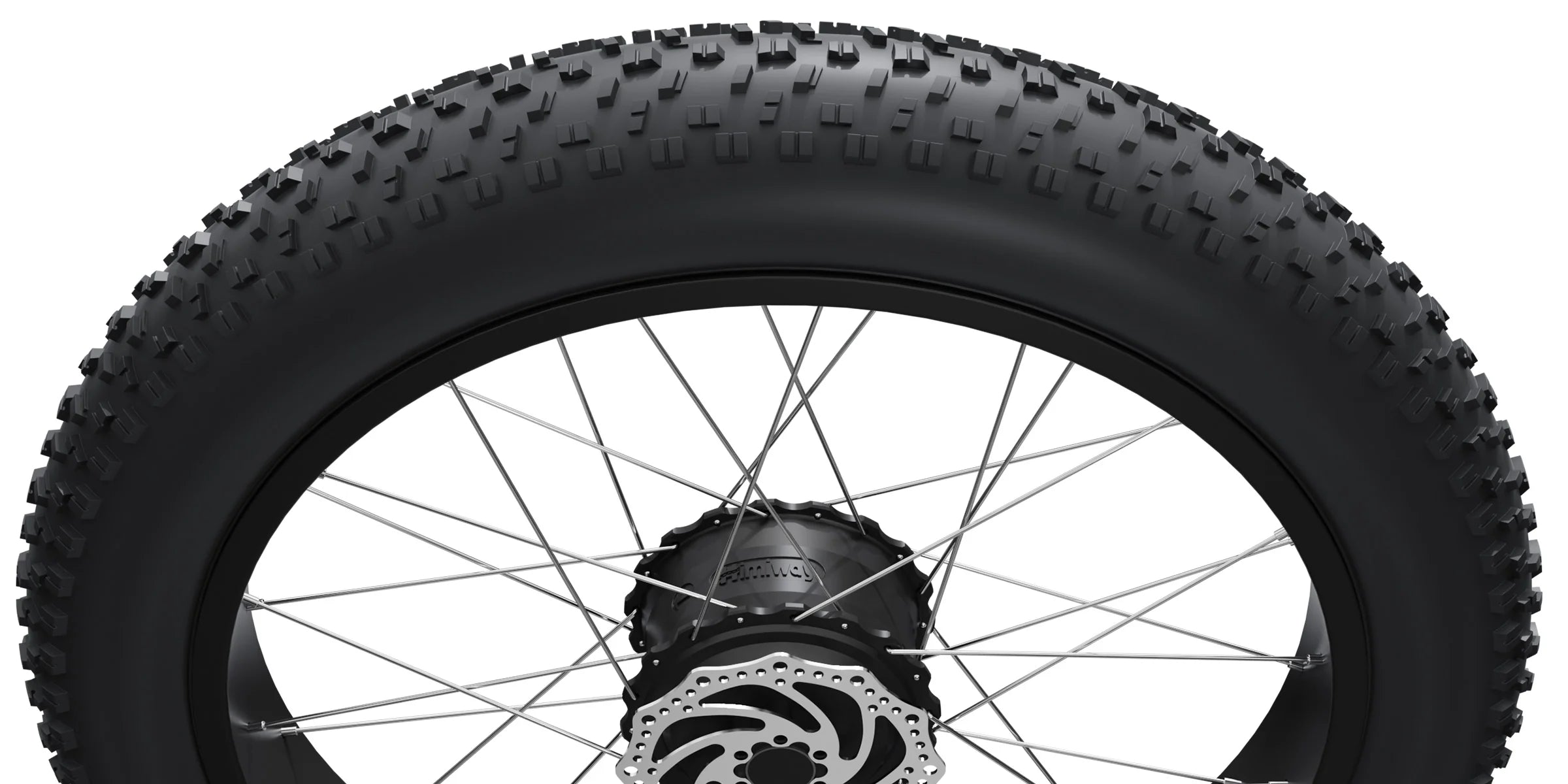 Bicycle wheel with thick tread tire on a white background