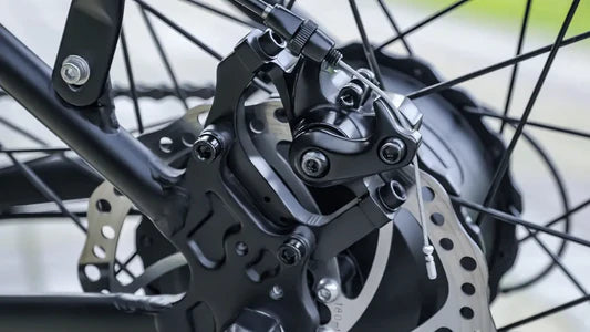 Close-up of a bicycle disc brake system