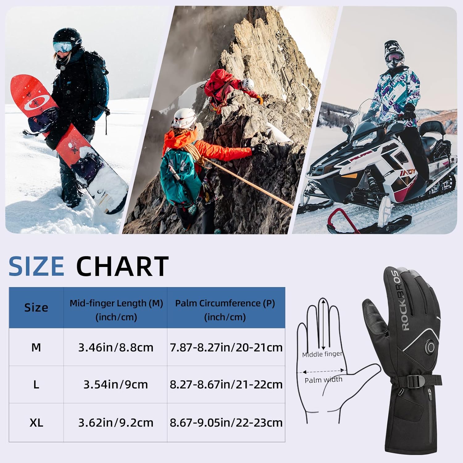 ROCKBROS Heated Gloves With Electric Rechargeable Battery