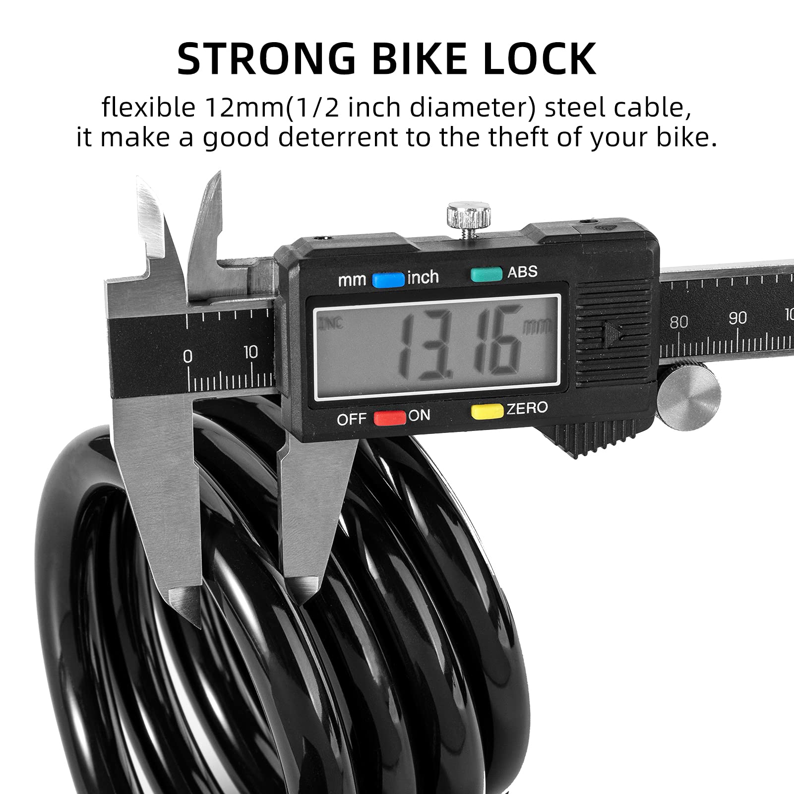 ROCKBROS Bike Cable Lock – 4-Foot, 1/2-Inch Diameter With Mounting Bracket & 2 Keys