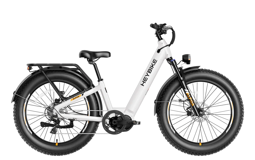 White electric bike with black tires on a white background