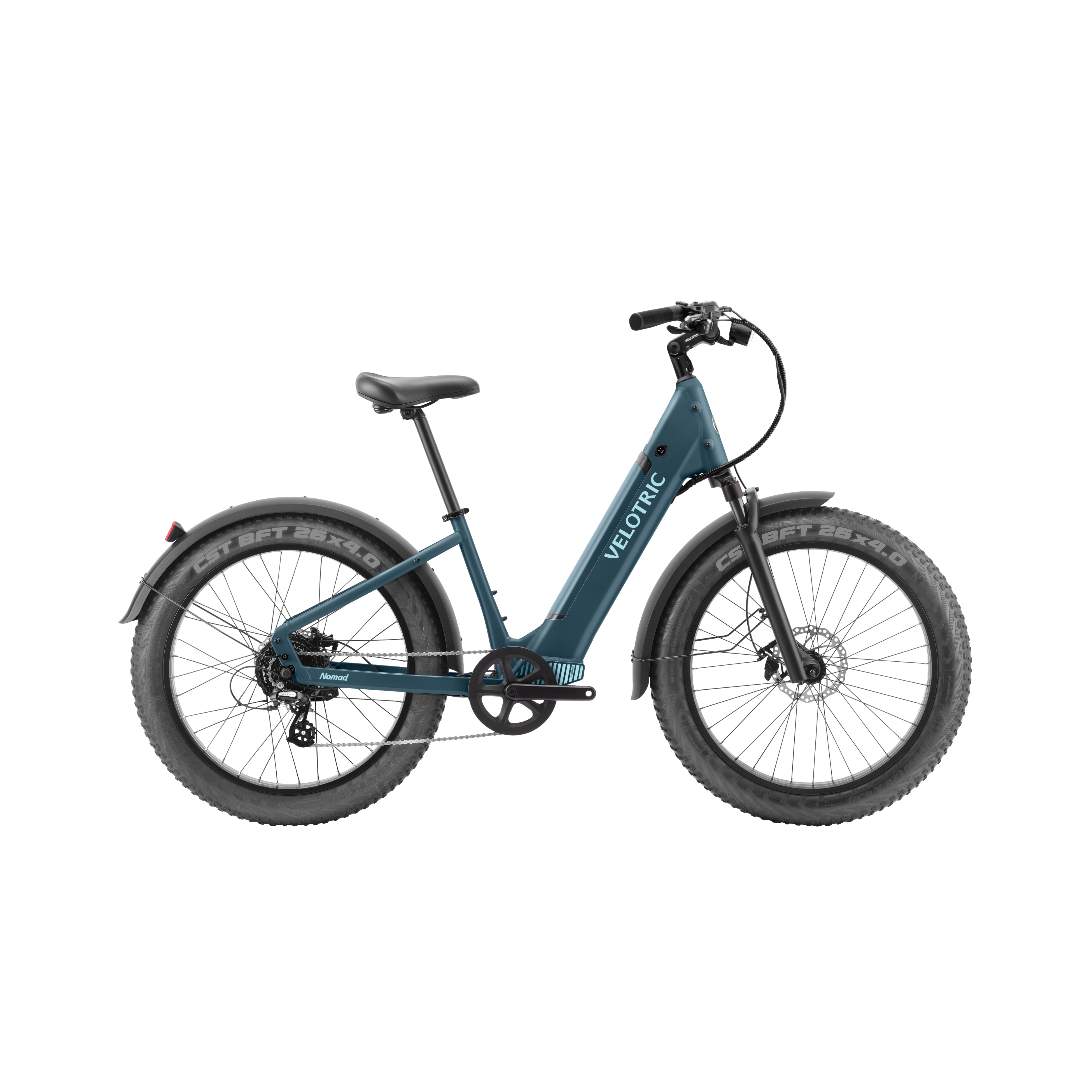 Blue electric bike with 'Velocifric' branding on a white background