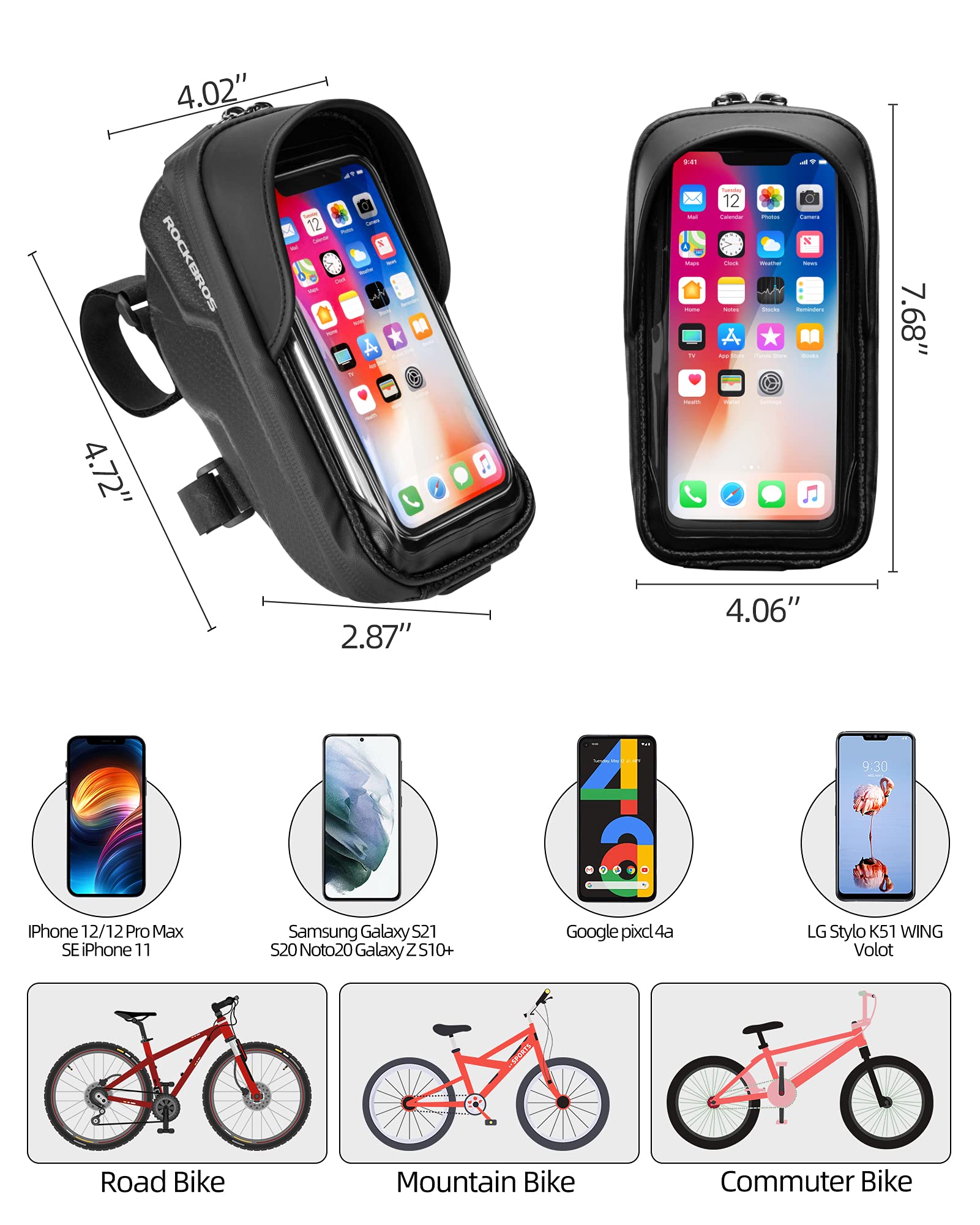 EZbike-ROCKBROS Bike Front Frame HandlebarWaterproof Bag below 6.5"-ROCKBROS