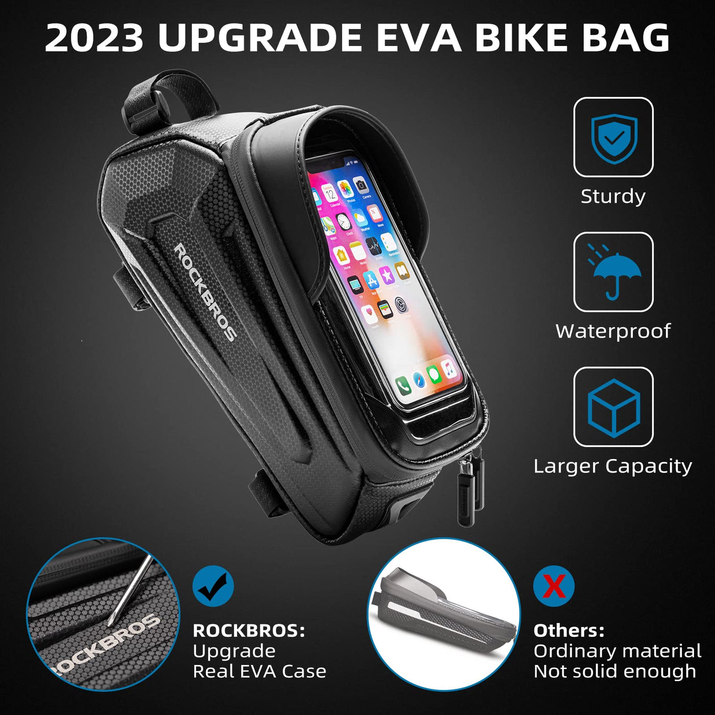 EZbike Canada : ROCKBROS Bike Phone Mount Bag,EVA Waterproof Front Frame Bag